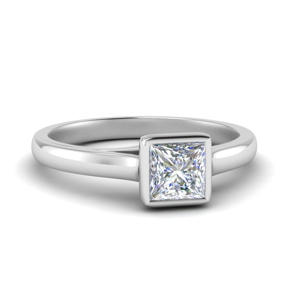 Bezel Set 1 Carat Princess Cut Engagement Ring In 18K White Gold ...