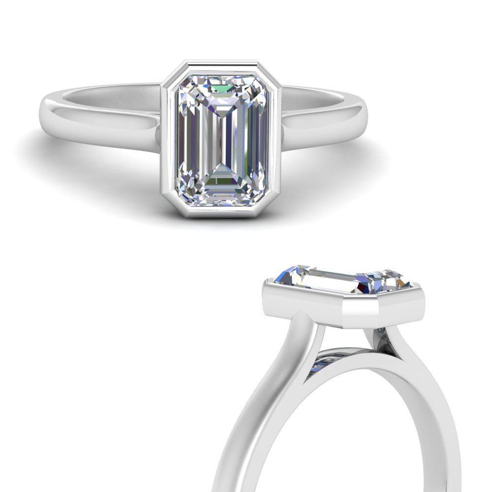 Half Bezel Emerald Cut Mens Diamond Wedding Ring In 14K White Gold