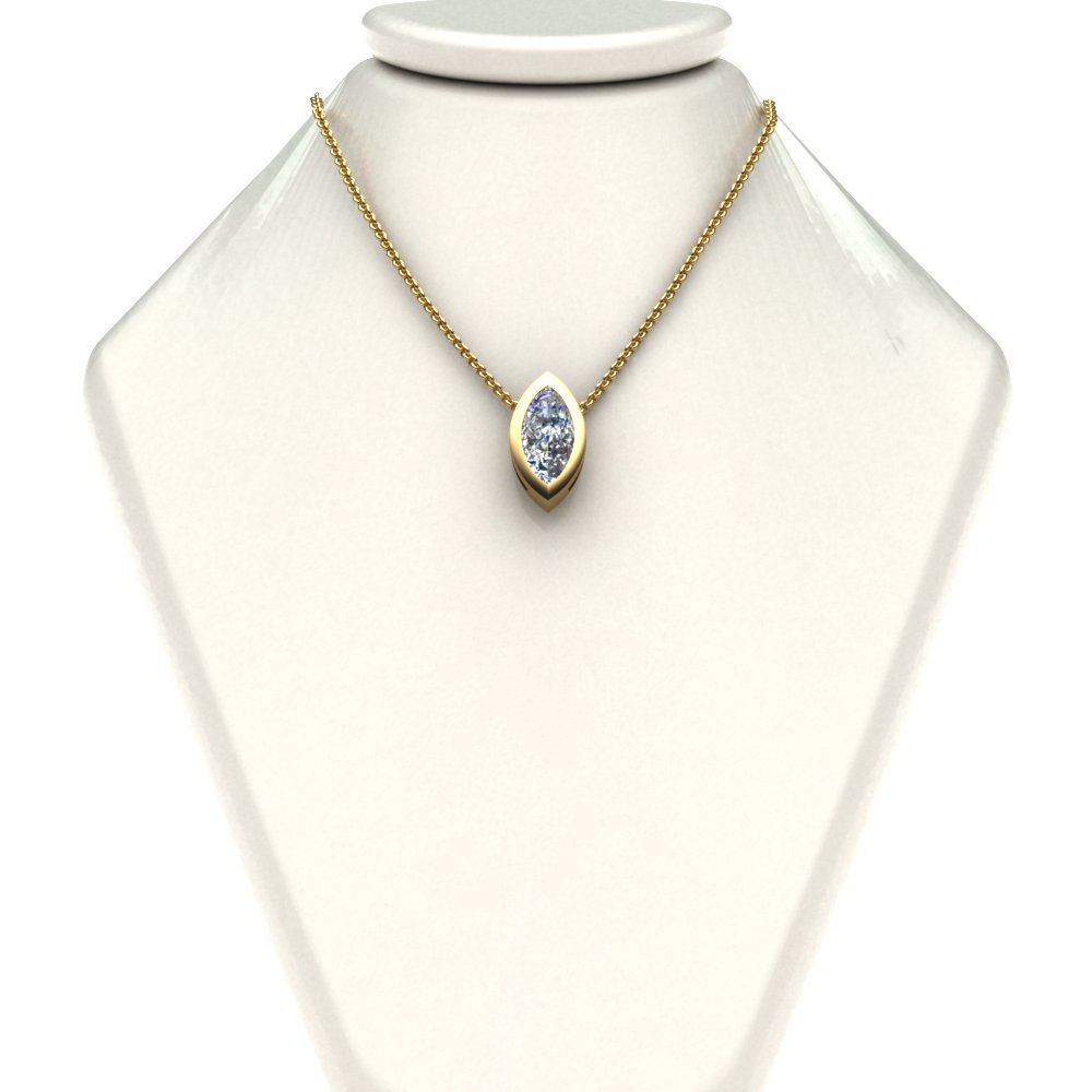 Bezel Set Marquise Diamond Necklace In 14K Yellow Gold | Fascinating ...