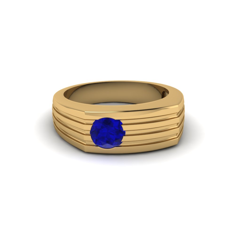 bezel set solitaire blue sapphire wedding ring in 14K yellow gold FDMR203RORGSABL NL YG