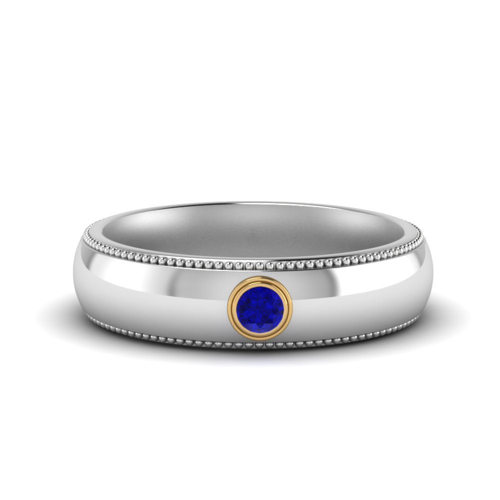 14k White Gold Bezel Set Blue Sapphire & Diamond Anniversary Band 14k White Gold Bezel Set Blue Sapphire & Diamond Anniversary Band