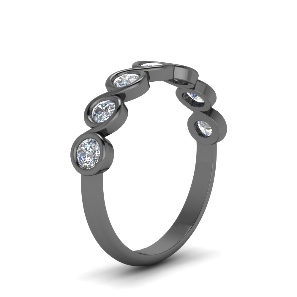 Bezel Set Swirl 0.75 Ct. Round Black Gold Band with 14K Black Gold White Diamond