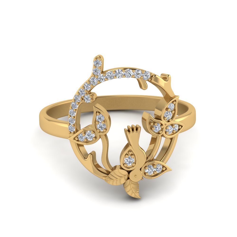 bird leaf diamond engagement ring in 14K yellow gold FD8854 NL YG