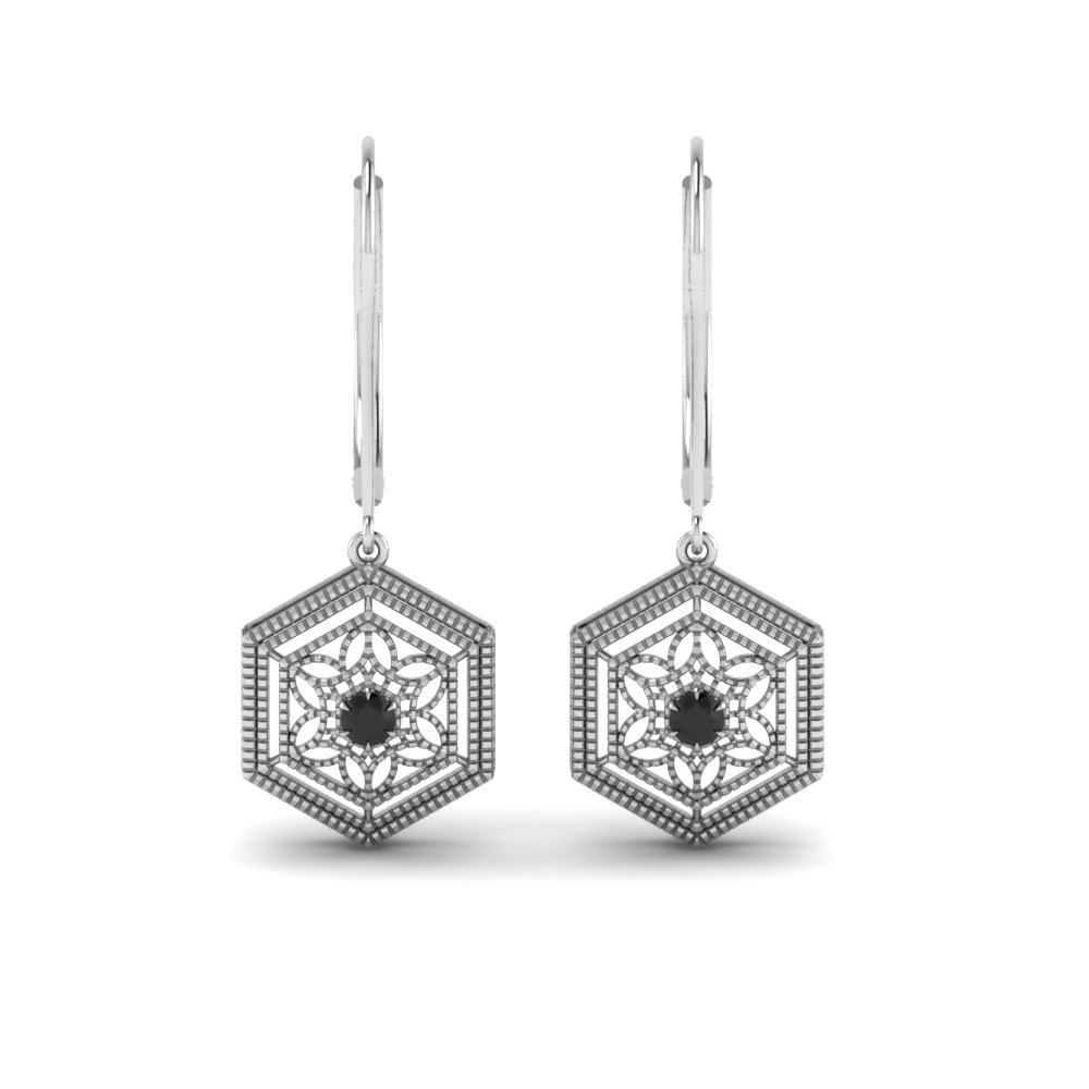 Black Diamond Fl Leverback Dangle Earring In 18k White Gold Black Diamond Fl Leverback Dangle Earring In Fdear650209gblack