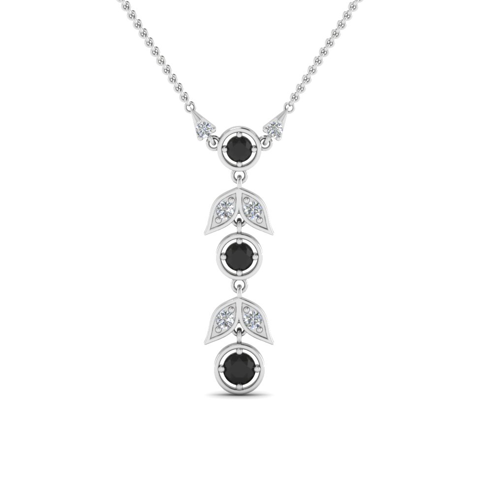 Black Diamond Petal Drop Necklace In White Gold | Fascinating Diamonds