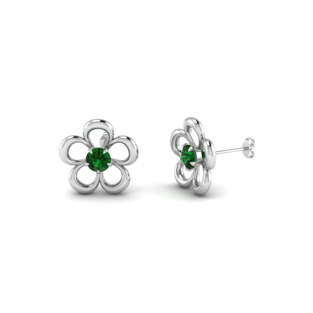 flower emerald stud earring for women in 950 Platinum FDEAR1112GEMGR NL WG