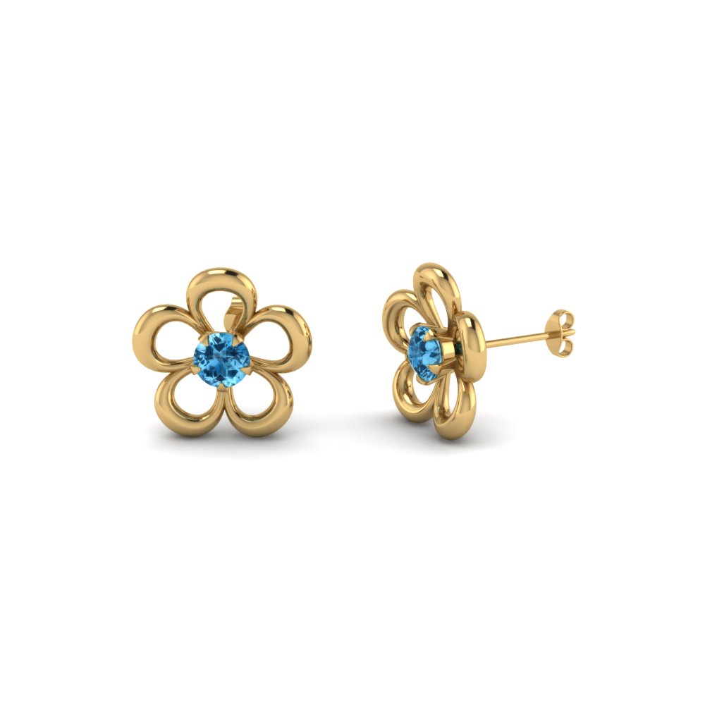 Flower Blue Topaz Stud Earring In 18k Yellow Gold Fascinating Diamonds Flower Blue Topaz Stud Earring In Fdear1112gicblto Nl Yg