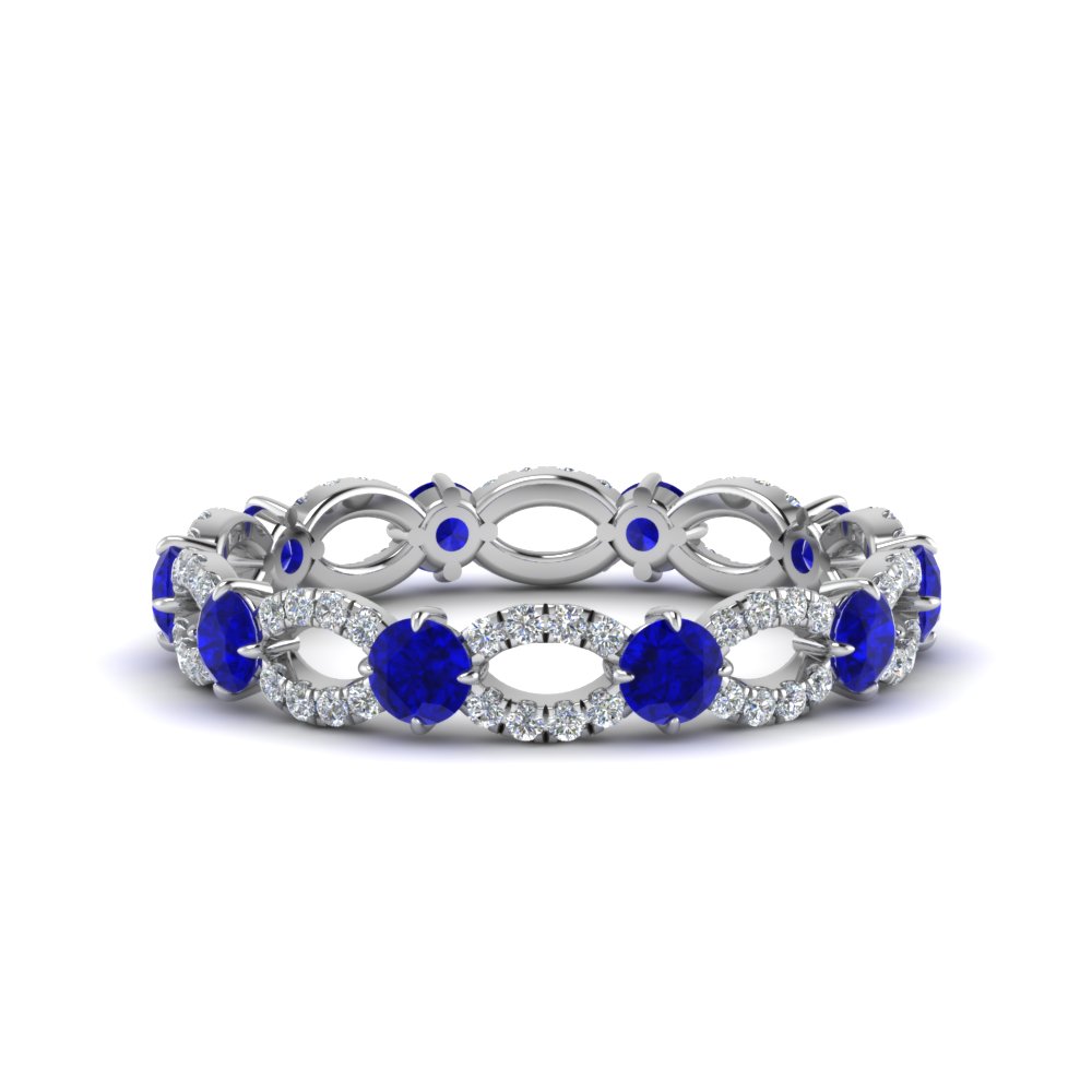Details about   2Ct Round Blue Sapphire Full Eternity Wedding Band Ring 14K White Gold Finish 
