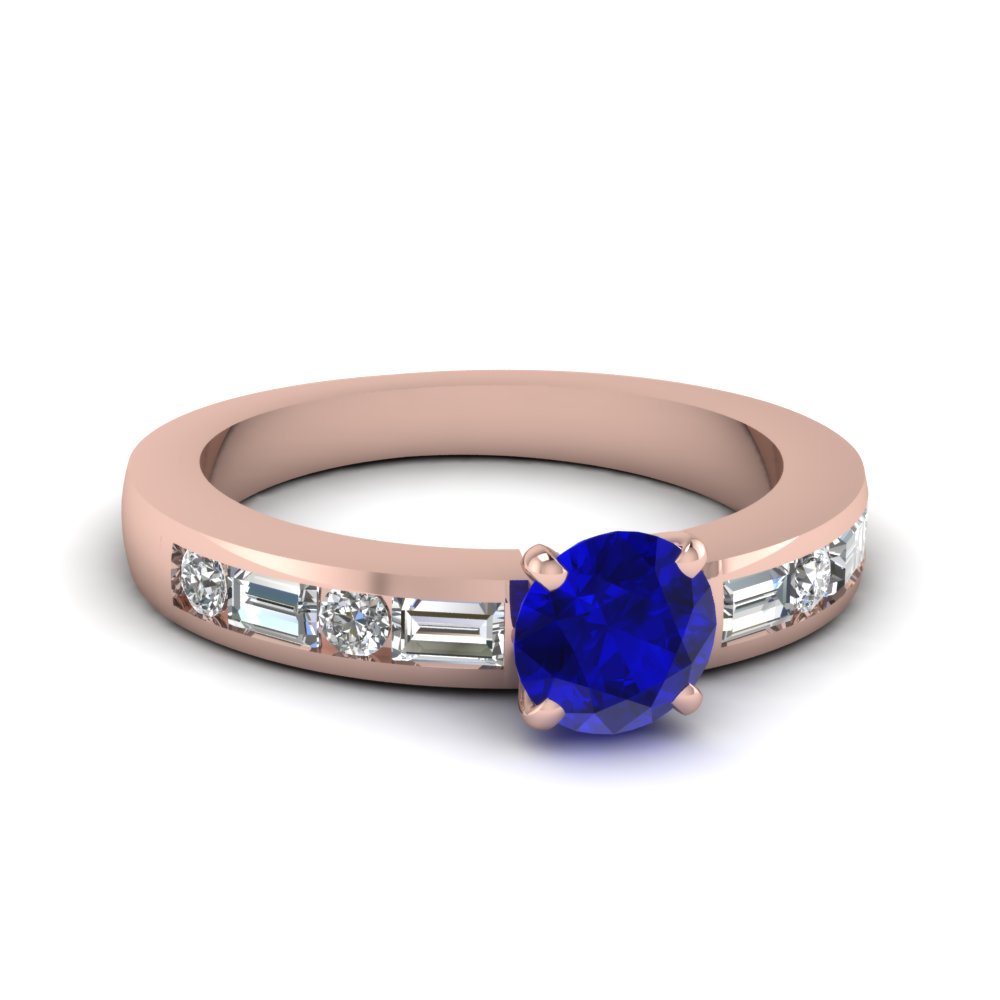 sapphire engagement ring with baguette diamond in 18K rose gold FDENS567RORGBS NL RG