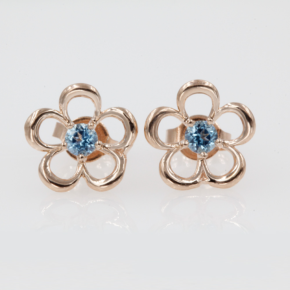 Blue Topaz Daisy Flower Stud Earring 14k Rose Gold Fascinating