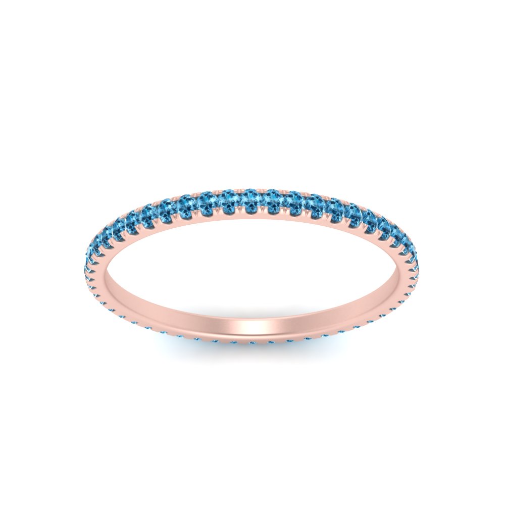 Eternity Layered Stack Rings with 14K Rose Gold Ice Blue Topaz