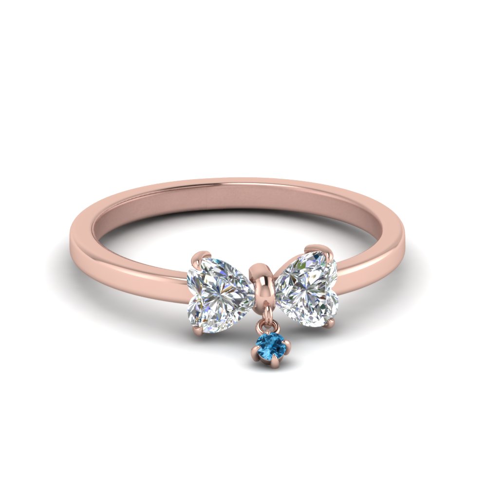 Bow 2 Heart Diamond Promise Ring With Blue Topaz In 14K Rose Gold ...