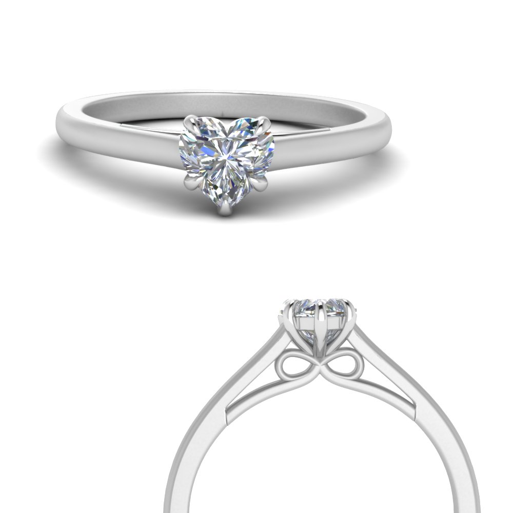 bow design heart shaped solitaire engagement ring in 14K white gold FD123453HTRANGLE3 NL WG