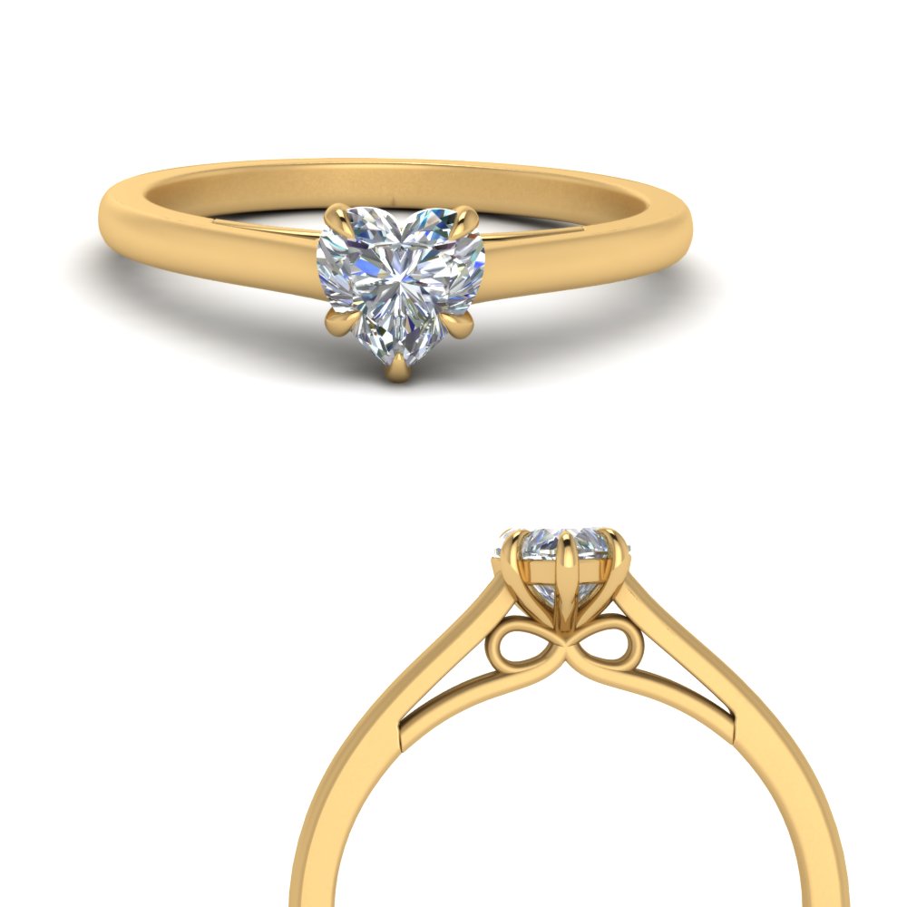 bow design heart shaped solitaire lab diamond engagement ring in 14K yellow gold FD123453HTRANGLE3 NL YG