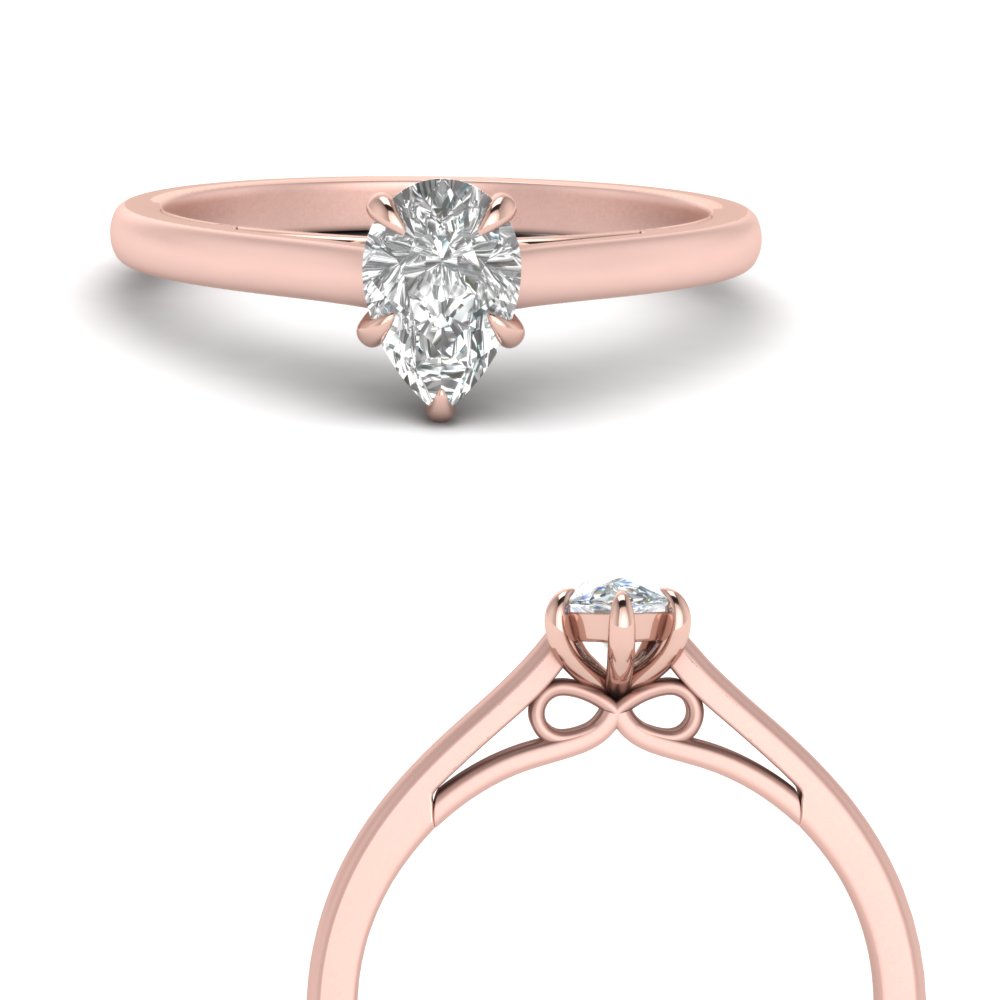 bow design pear shaped solitaire engagement ring in 14K rose gold FD123453PERANGLE3 NL RG