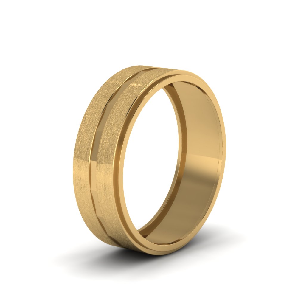 Brushed Finished Mens Wedding Band In 14k Yellow Gold 