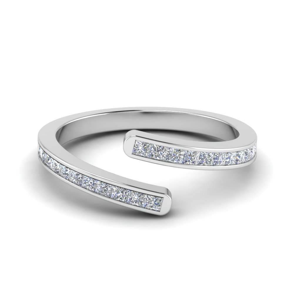 White Gold Vintave Diamonds Anniversary Wedding Band Pave Stackable bypass desig 