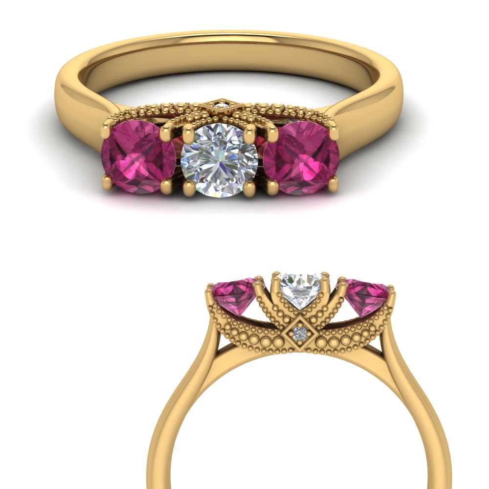 Sapphire Lab Ruby Three Stone Emerald-cut Trellis ring - 14K