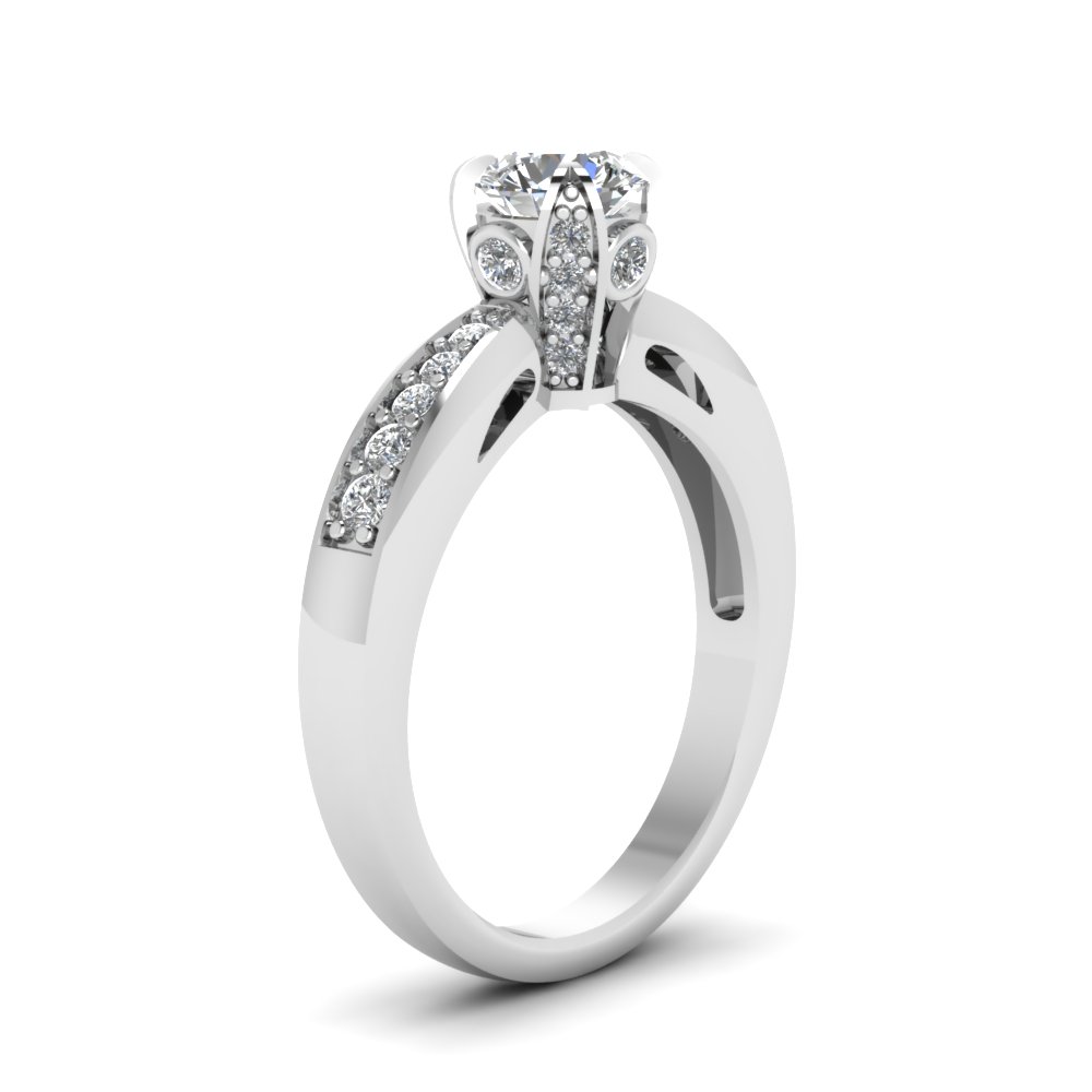 Vintage Pave Wrap Round Diamond Engagement Ring In 18K White Gold ...