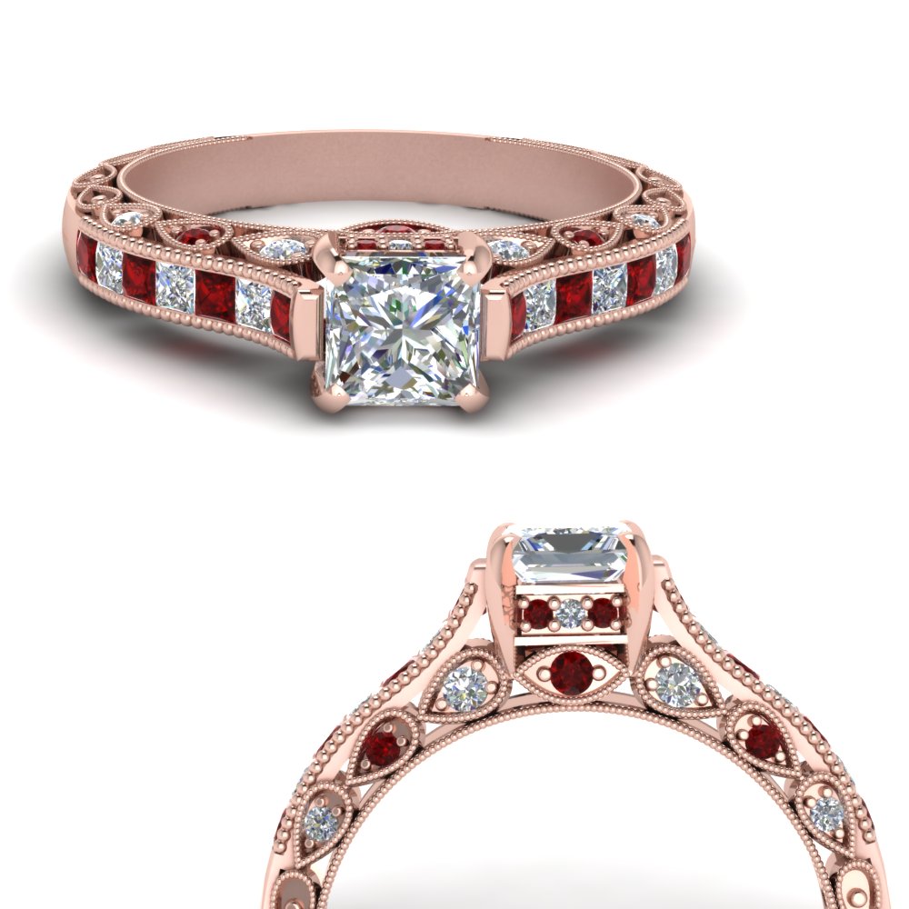 Cathedral Vintage  Style  Princess  Cut  Diamond Engagement  