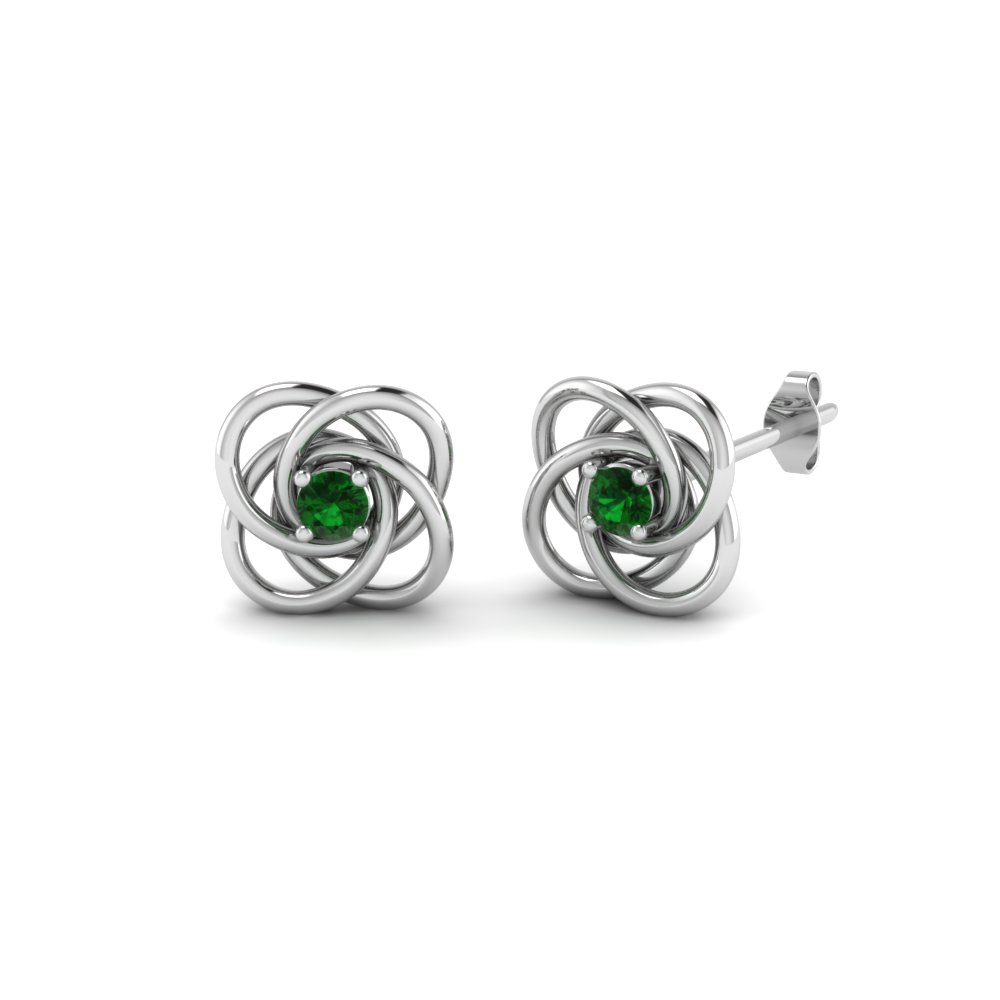 celtic knot emerald stud earrings for women in 950 Platinum FDOEAR40006GEMGR NL WG