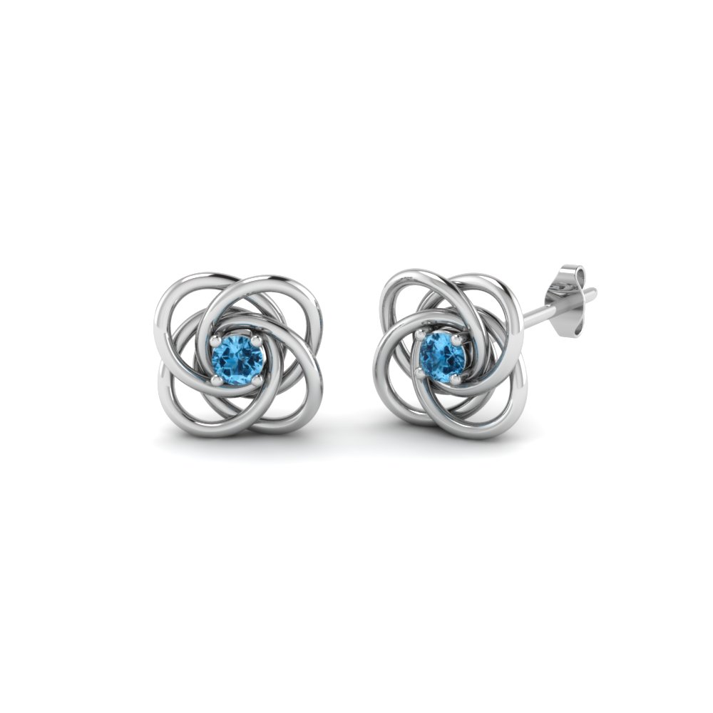 celtic knot blue topaz stud earrings for women in 14K white gold FDOEAR40006GICBLTO NL WG