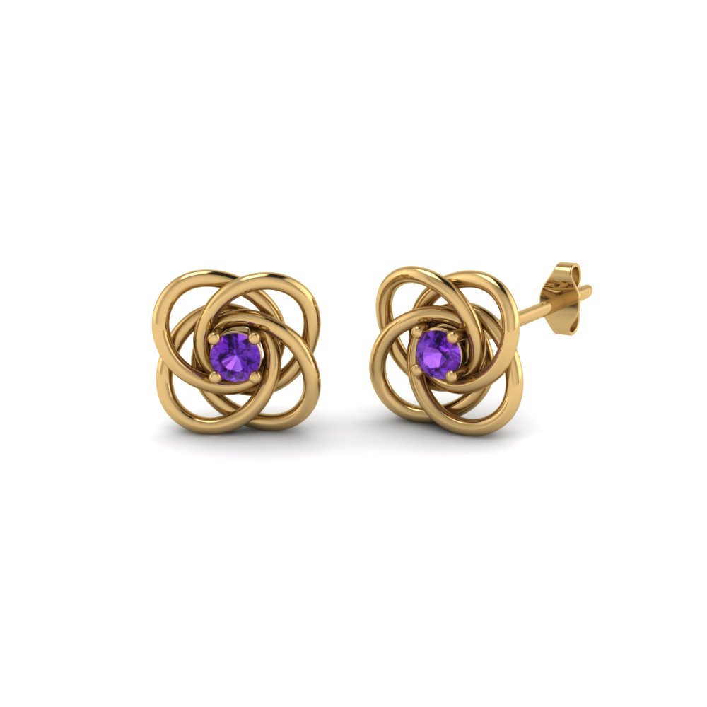 celtic knot purple topaz stud earrings for women in 14K yellow gold FDOEAR40006GVITO NL YG