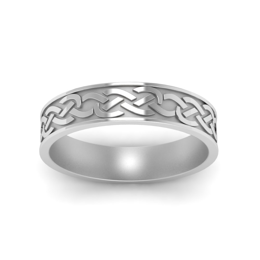 Celtic Mens Wedding Ring In 14K White Gold | Fascinating Diamonds