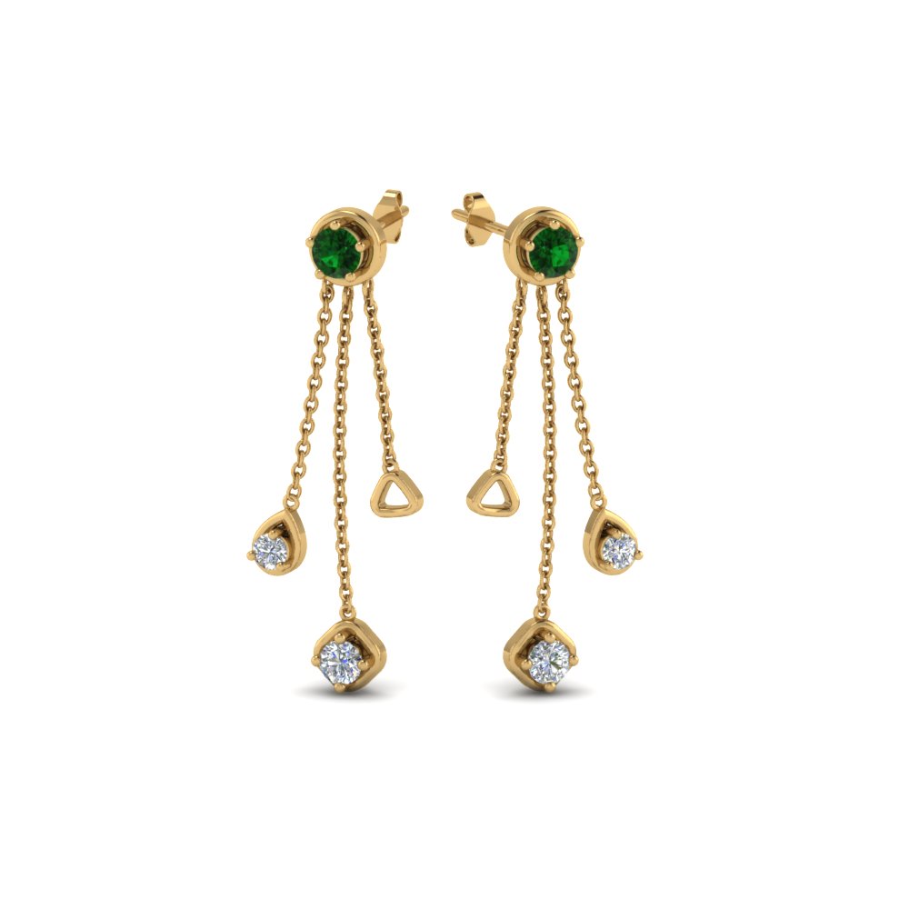 chain drop diamond earring with emerald in 14K yellow gold FDCMJ28251EGEMGRANGLE1 NL YG