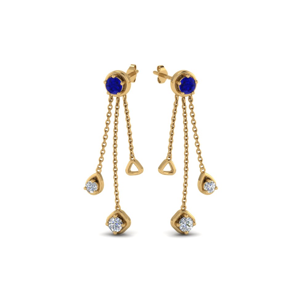 chain drop diamond earring with sapphire in 14K yellow gold FDCMJ28251EGSABLANGLE1 NL YG