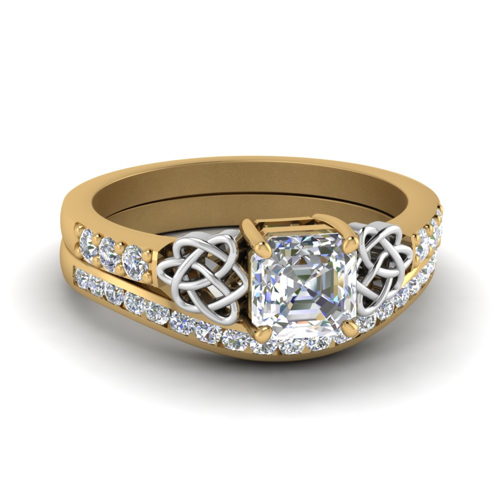 channel band asscher cut diamond celtic bridal set in FDENS2255B2AS NL YG.jpg