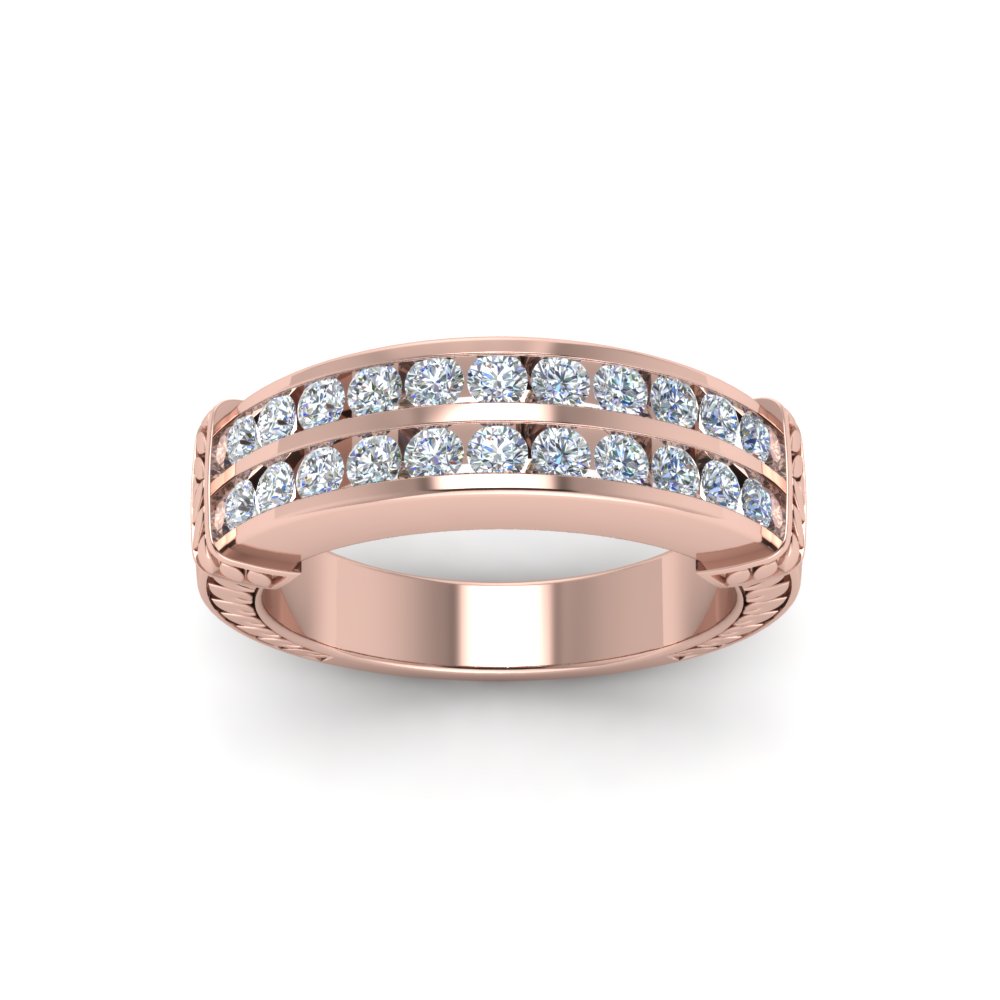 Channel Set 2 Row Diamond Band In 14K Rose Gold | Fascinating Diamonds