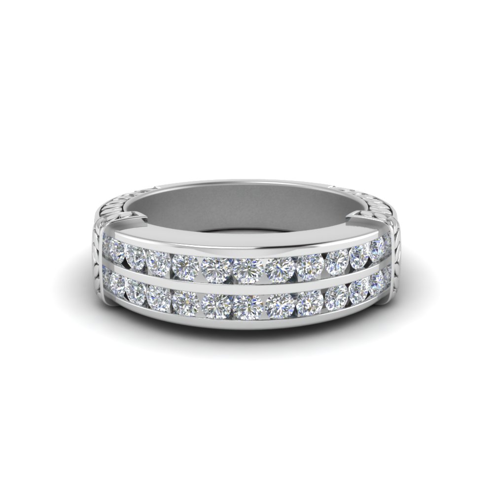 Channel Set 2 Row Diamond Band In 18K White Gold