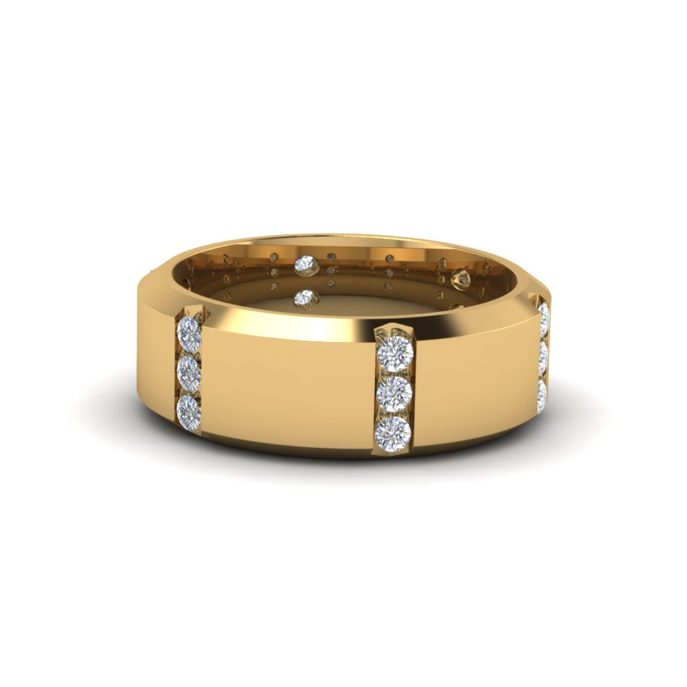 channel set 3 stone diamond mens anniversary ring in 14K yellow gold FDM8113B NL YG