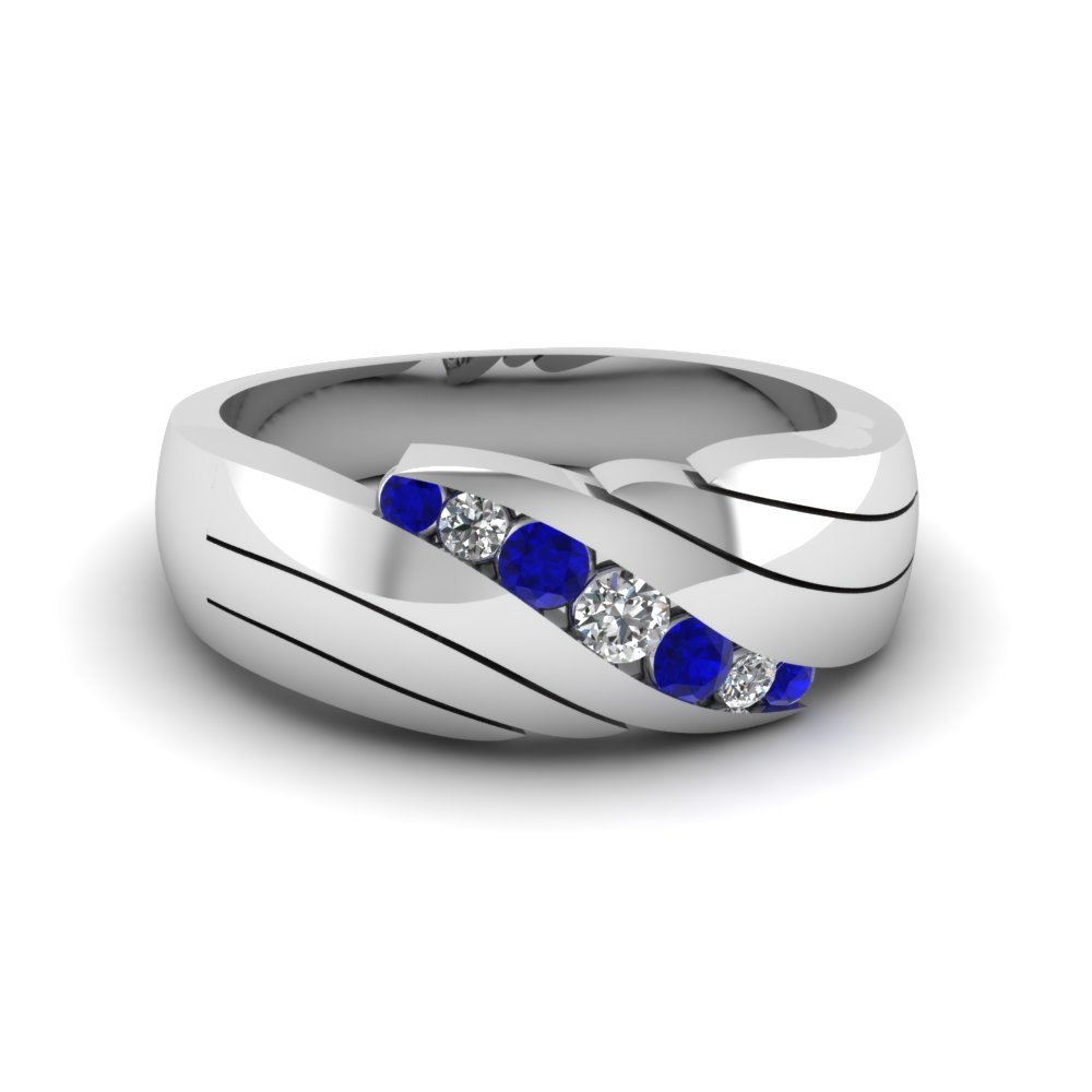 Sapphire and diamond mens wedding bands sale