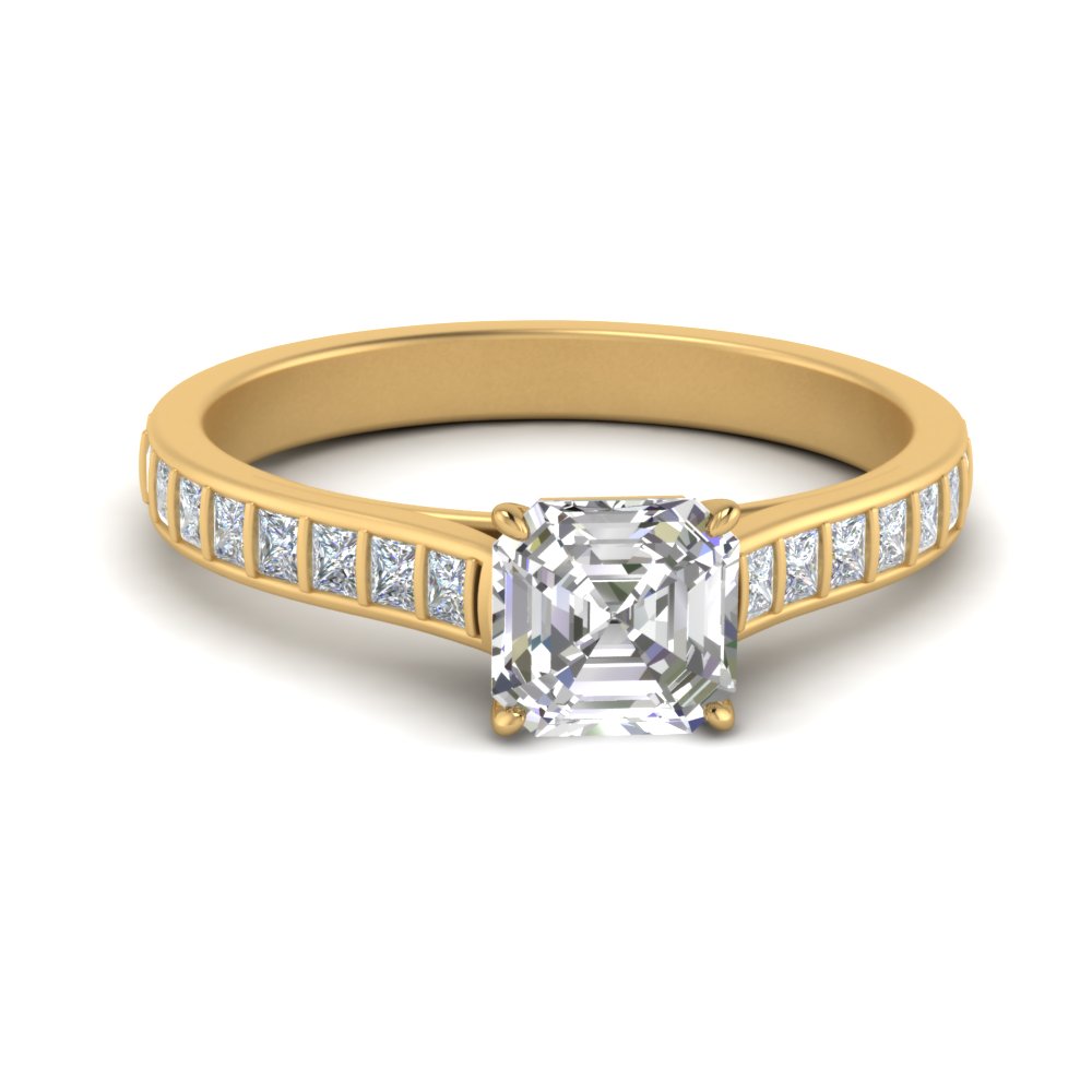 0.75 carat asscher cut bar high profile ring in FDENS3078ASR NL YG
