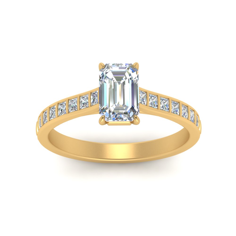 Bar Set Cathedral Emerald Cut Engagement Ring In 14K Yellow Gold ...
