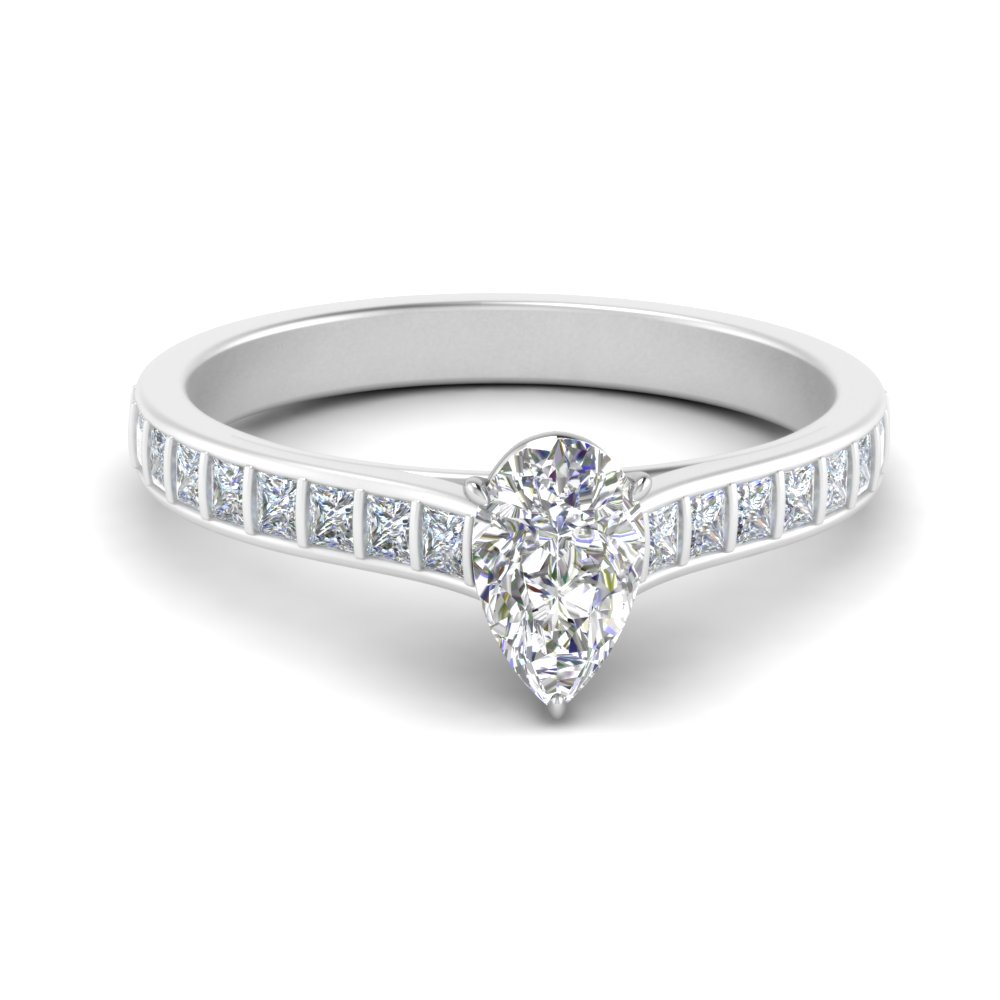 channel set cathedral pear shaped engagement ring in white gold FDENS3078PER NL WG