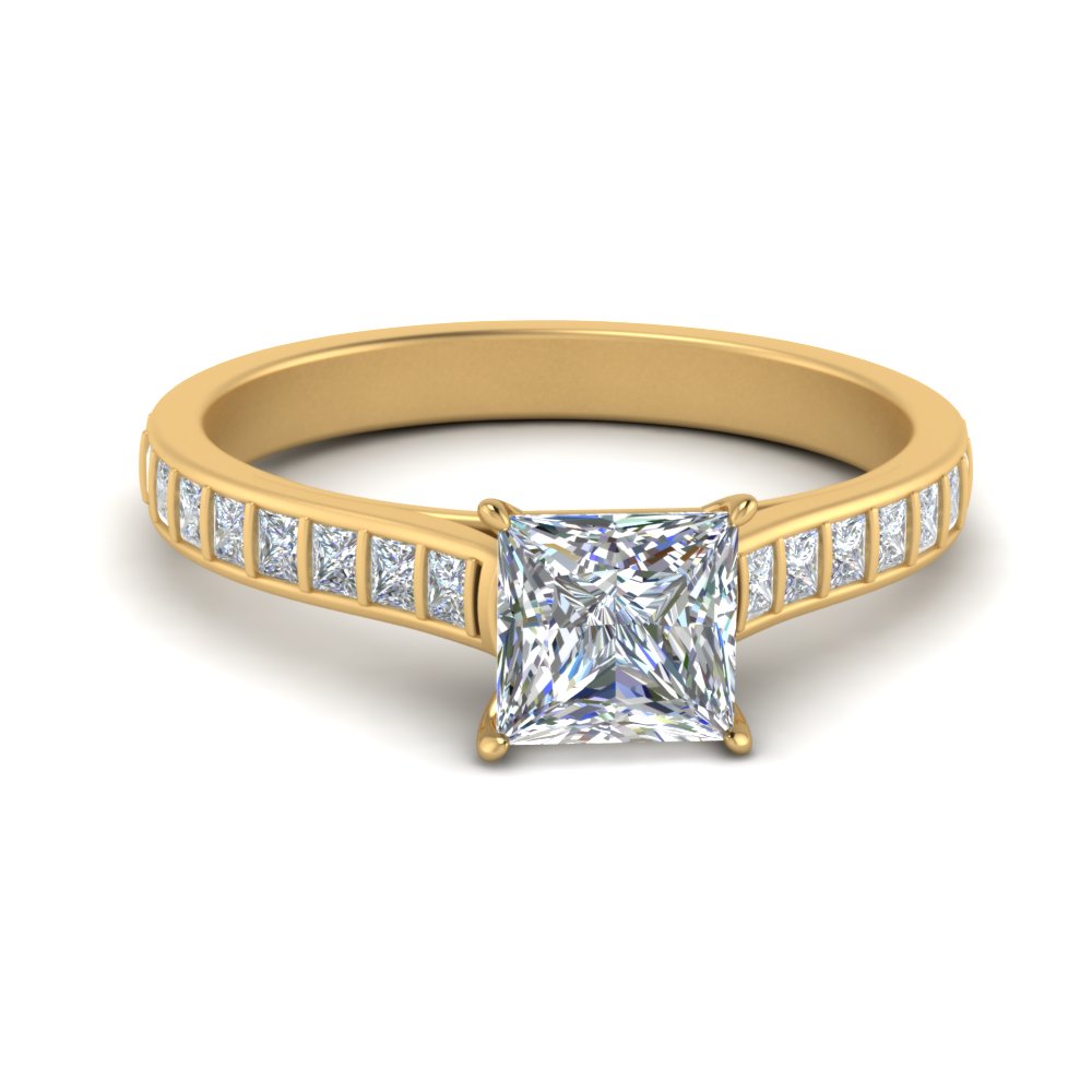 Bar Set Cathedral Princess Cut Engagement Ring In 14k Yellow Gold Fascinating Diamonds
