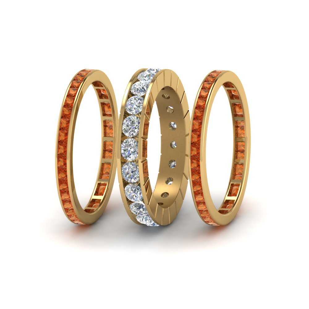 Channel Set Diamond Eternity Stack Band With Orange Sapphire In 18K