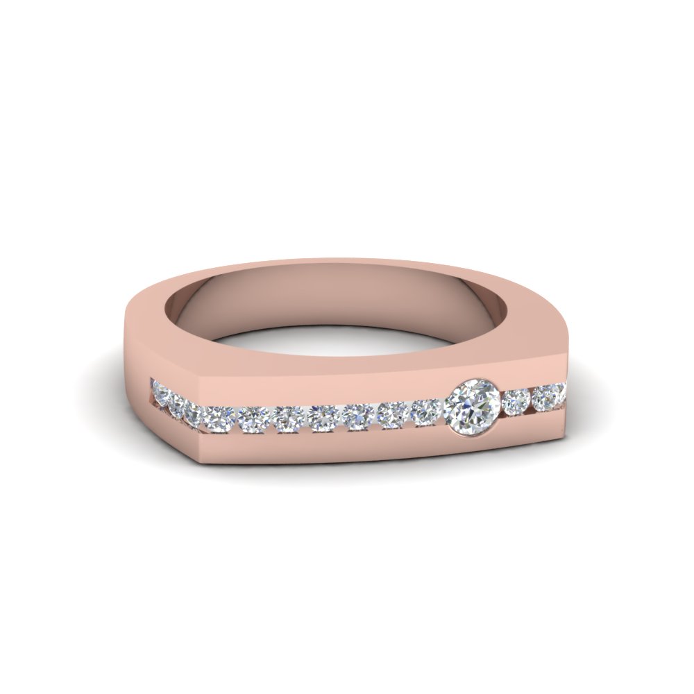 Mens Diamond Channel Wedding Band In 18K Rose Gold | Fascinating Diamonds