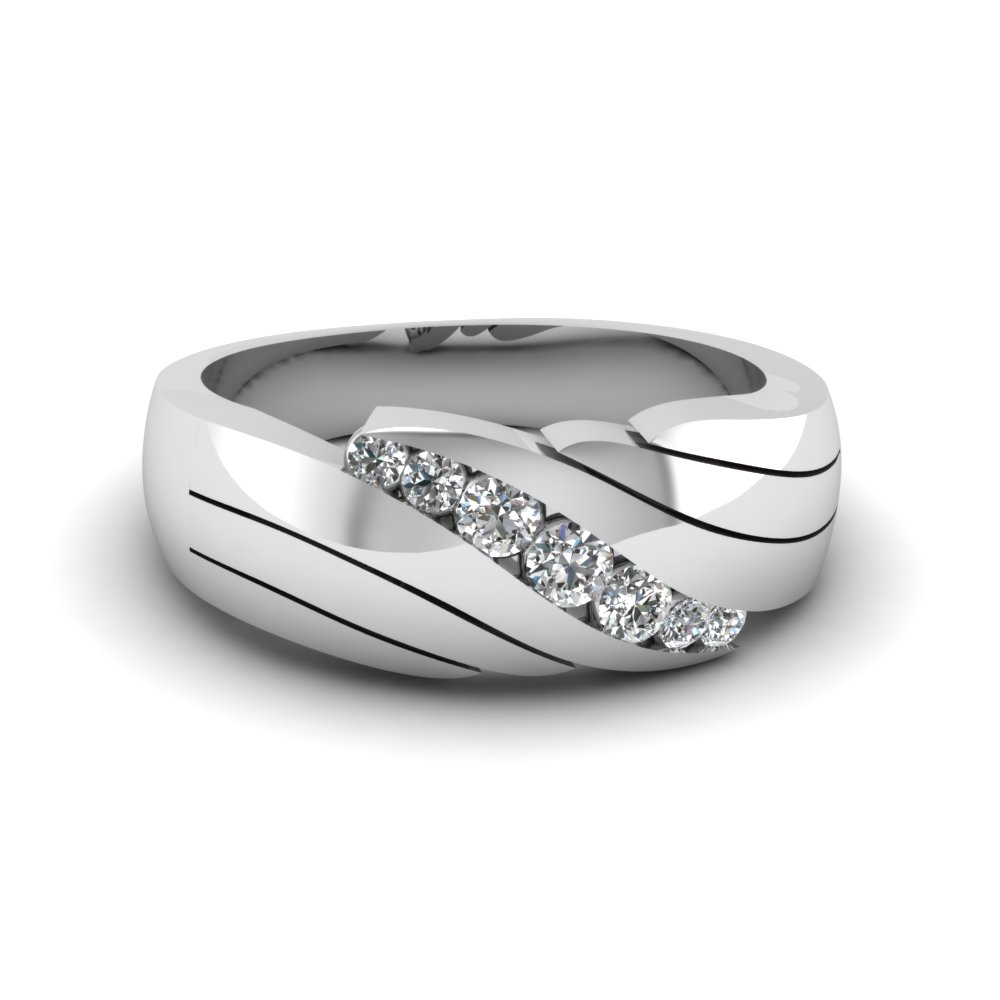 Diamond Channel Set Wedding Band Ring For Men In 14kt. White