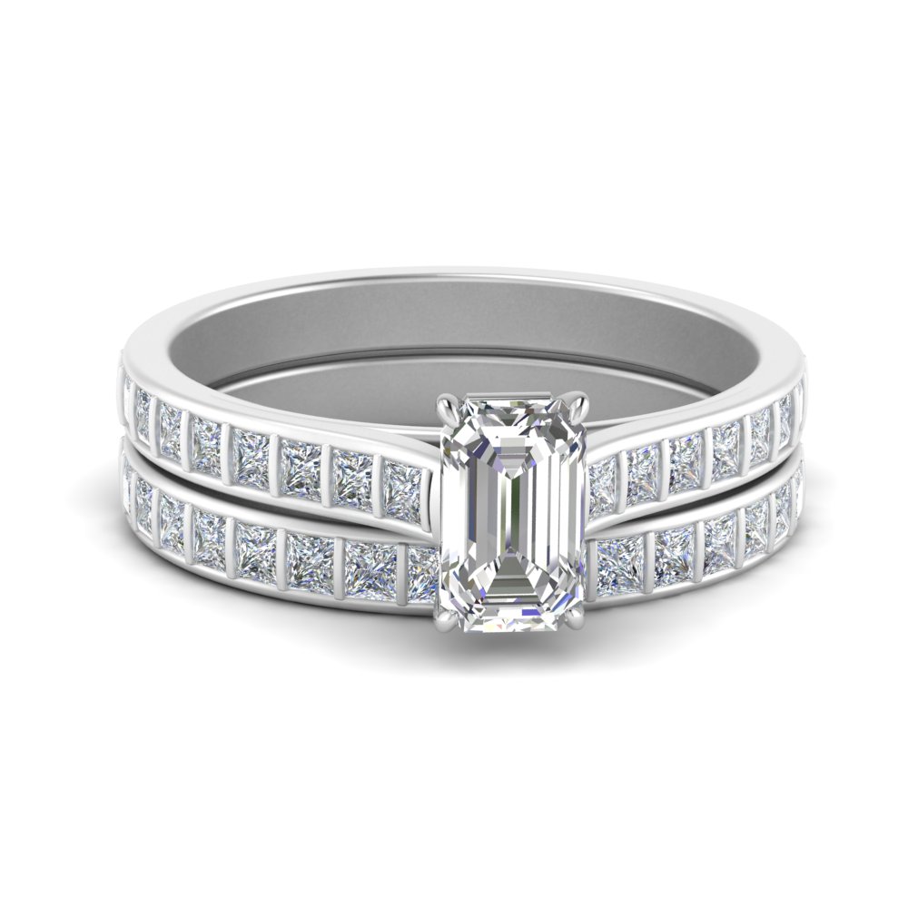 Bar Set Emerald Cut Cathedral Engagement Ring And Wedding