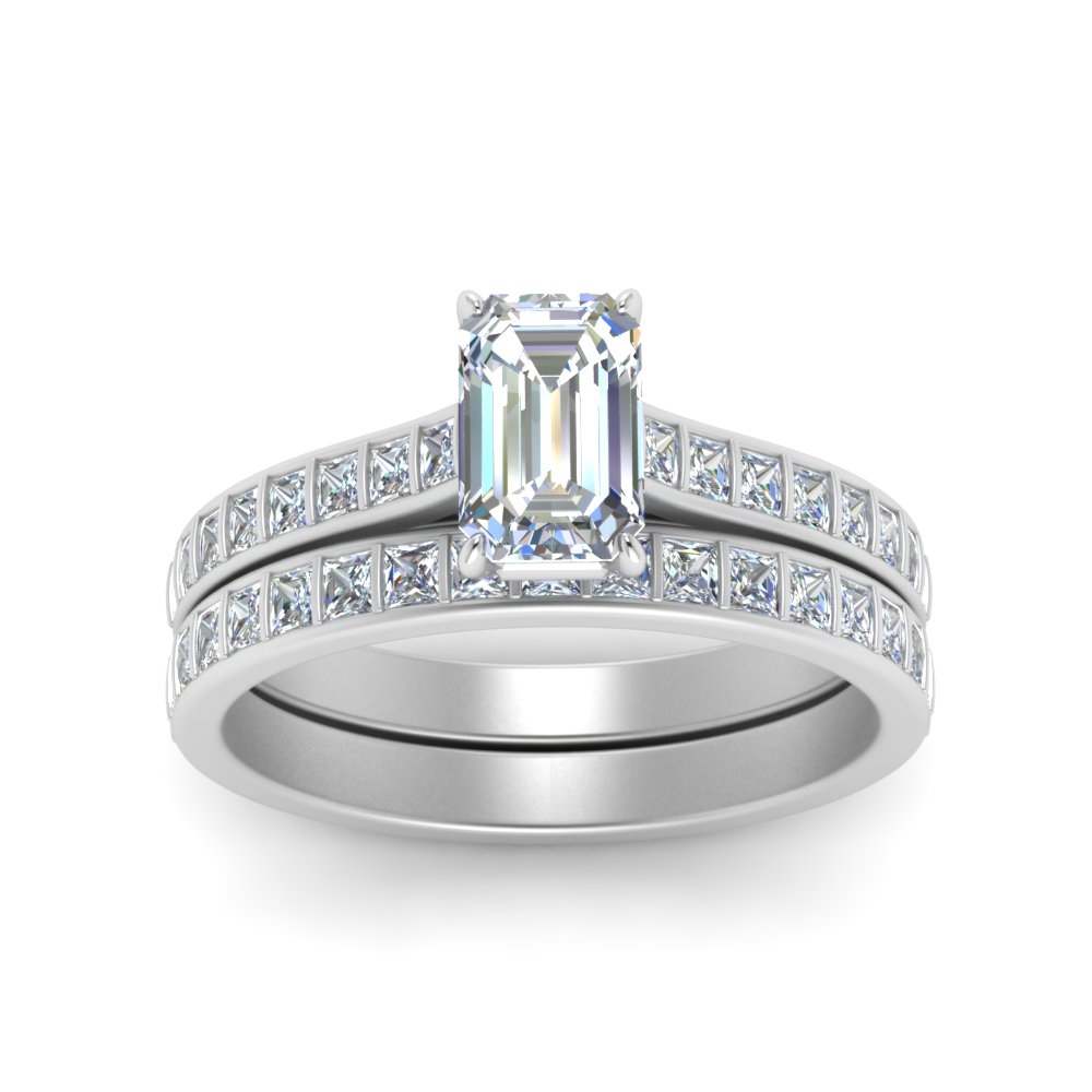 Bar Set Emerald Cut Cathedral Engagement Ring And Wedding