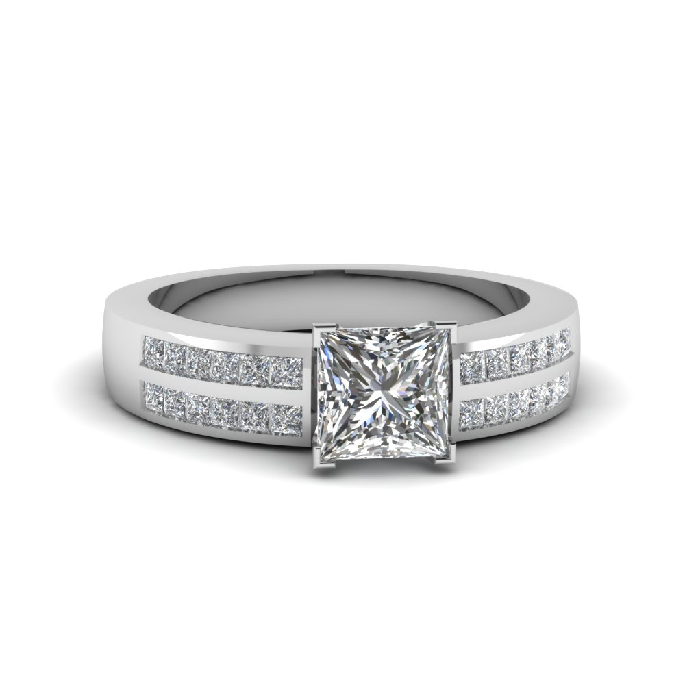2 Ctw 14K White Gold Channel Set Thick Princess Bridal Set IGI Certified Princess Cut Diamond Engagement Ring 1 Ct Center F-G Color SI1-SI2 Clarity 