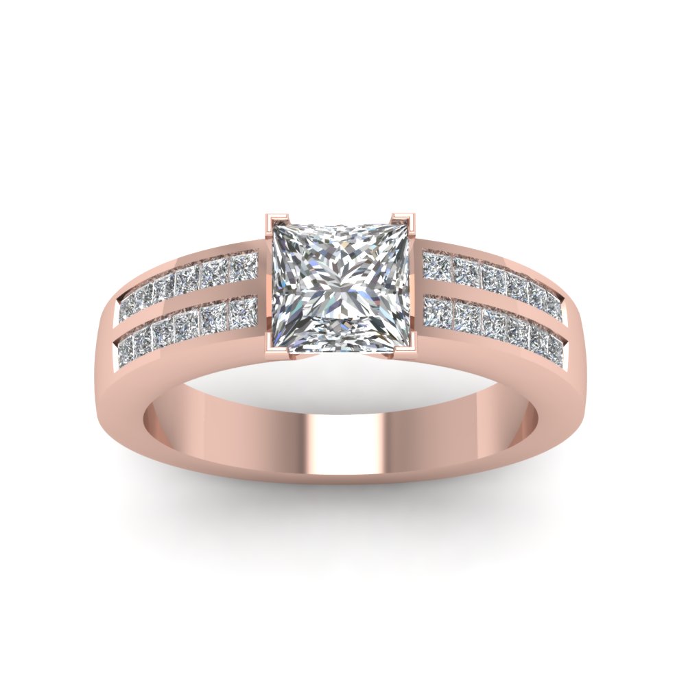 1 Ct. Diamond Princess Cut Channel 2 Row Engagement Ring In 18K Rose ...