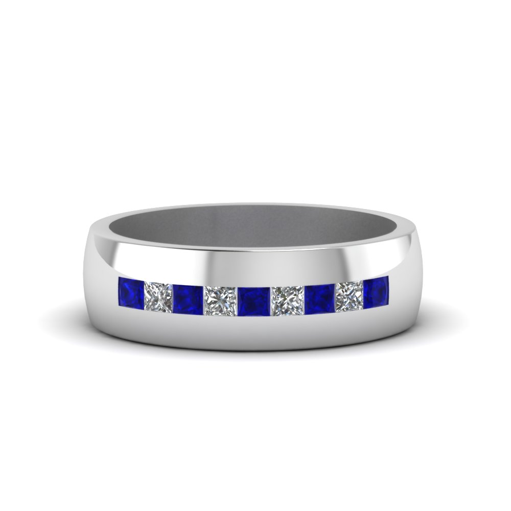 Classic Channel Set Blue and White Diamond Two Tone Gold Mens Ring