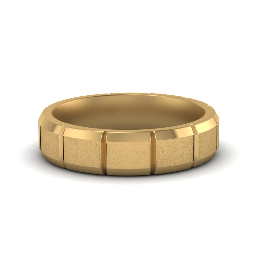Beveled Satin Finish Mens Engagement Ring In 18k Yellow Gold