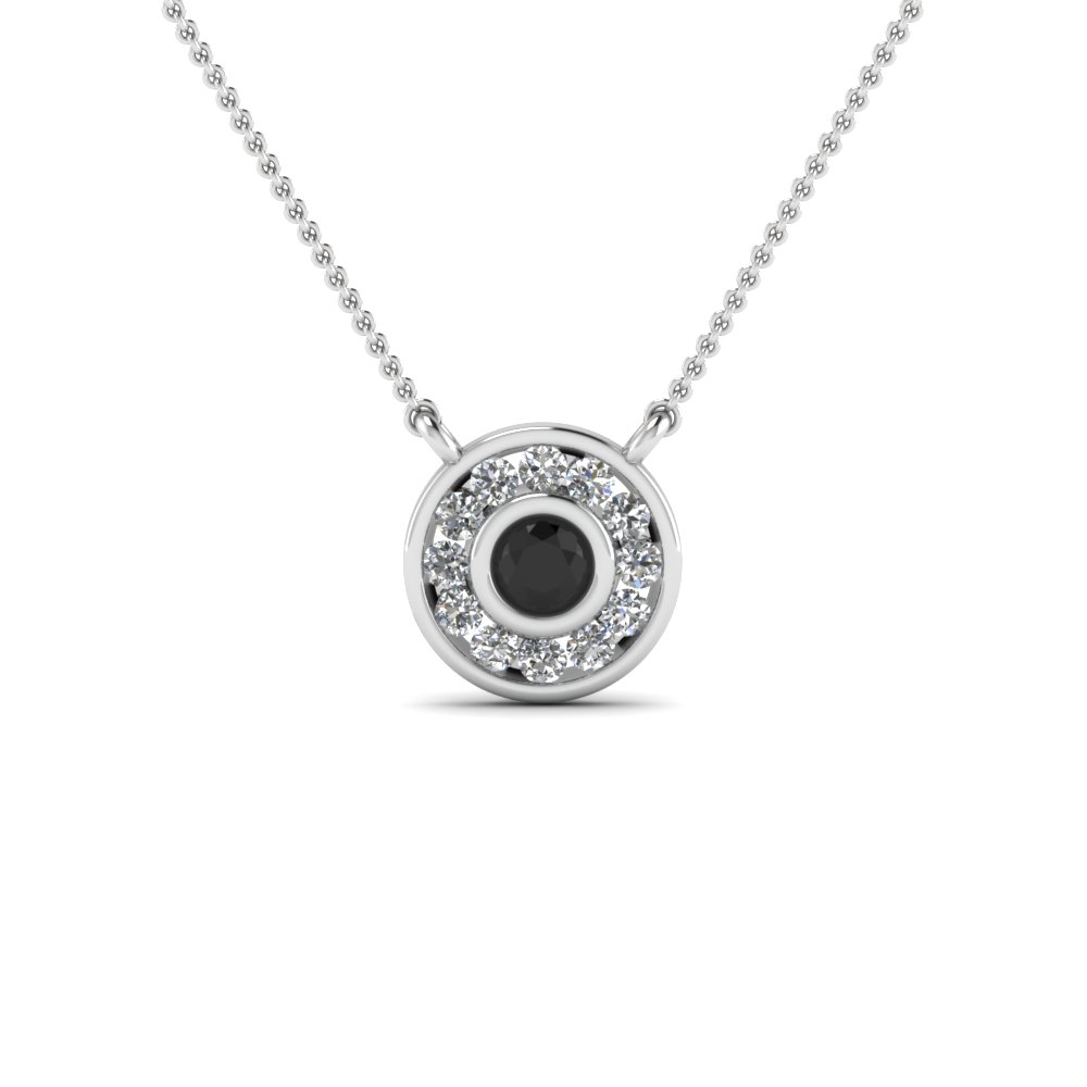 Circle Pave Pendant Necklace With Black Diamond In 14K White Gold ...