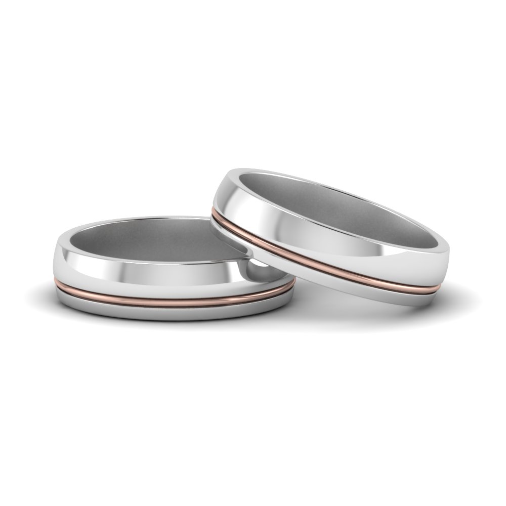 Classic 2 Tone Gay  Wedding Bands  In 14K Rose Gold  